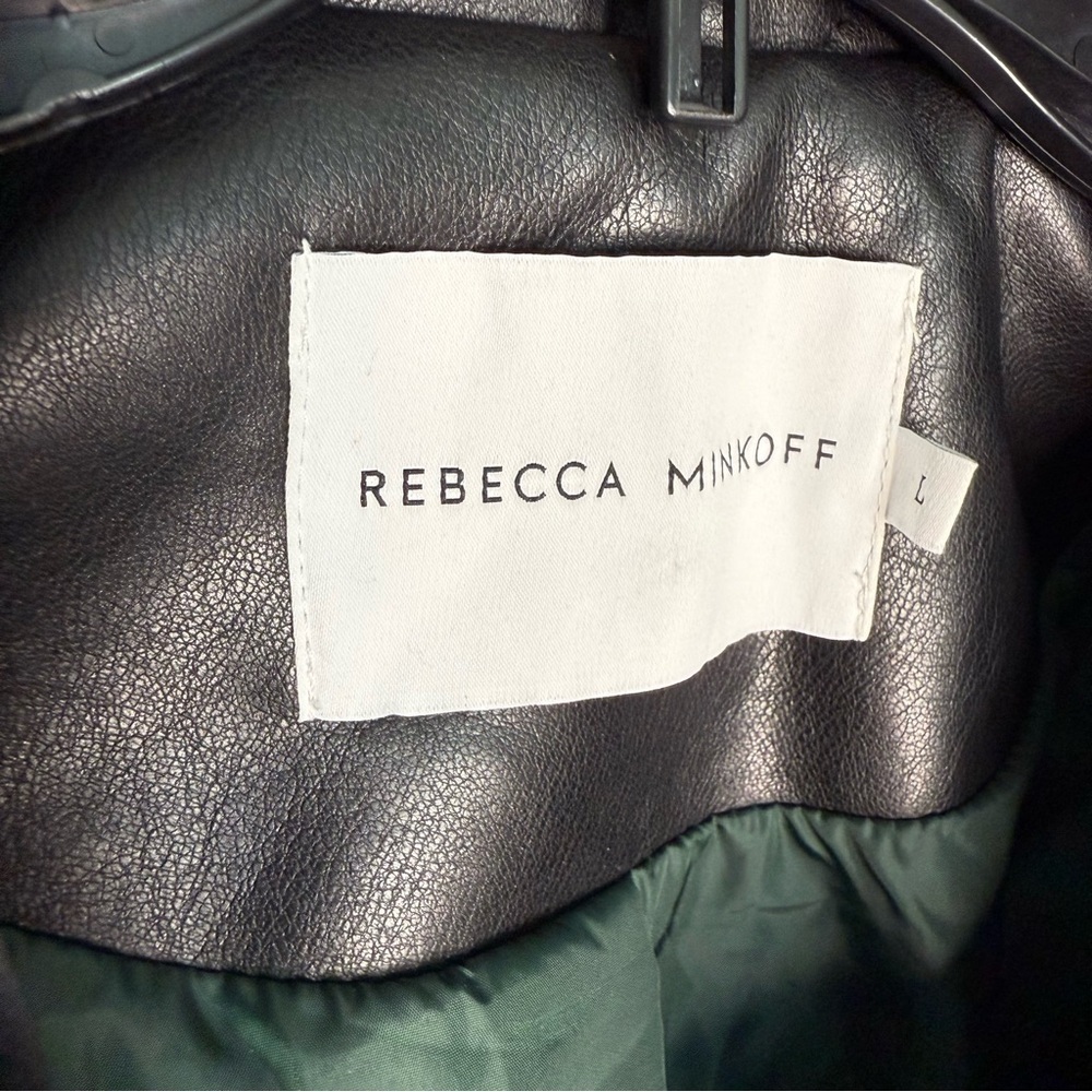 Rebecca Minkoff Black Quilted Oversized Vegan Leather Bomber Jacket Women’s L - Picture 5 of 13
